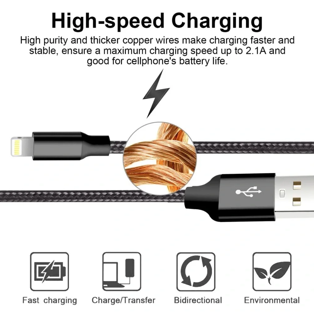iPhone Charger, 5 Pack 3/3/6/6/10FT Apple MFi Certified USB Lightning Cable